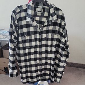 Eddie Bauer Black and White Buffalo Check Button-Front Shirt